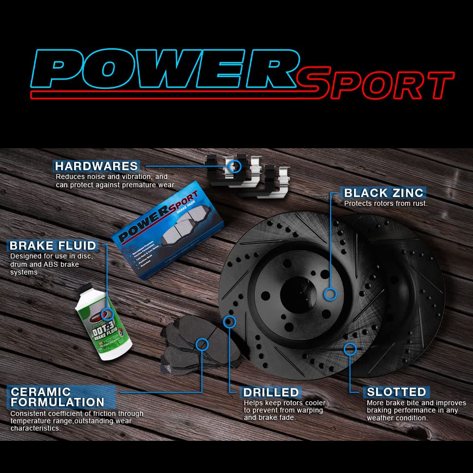 Power Sport Brake Kit For2017-2022 Tesla 3; 2020-2022 Tesla Y| Drilled and Slotted Brake Rotors| Ceramic Brake Pads and Rotors Kit|Hardware included
