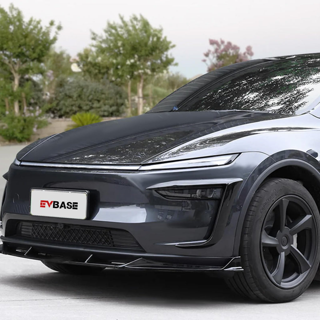 EVBASE Fang-Style Front Lip for Tesla Model Y Juniper 2025-2026, Matte Black ABS Bumper Splitter Body Kit