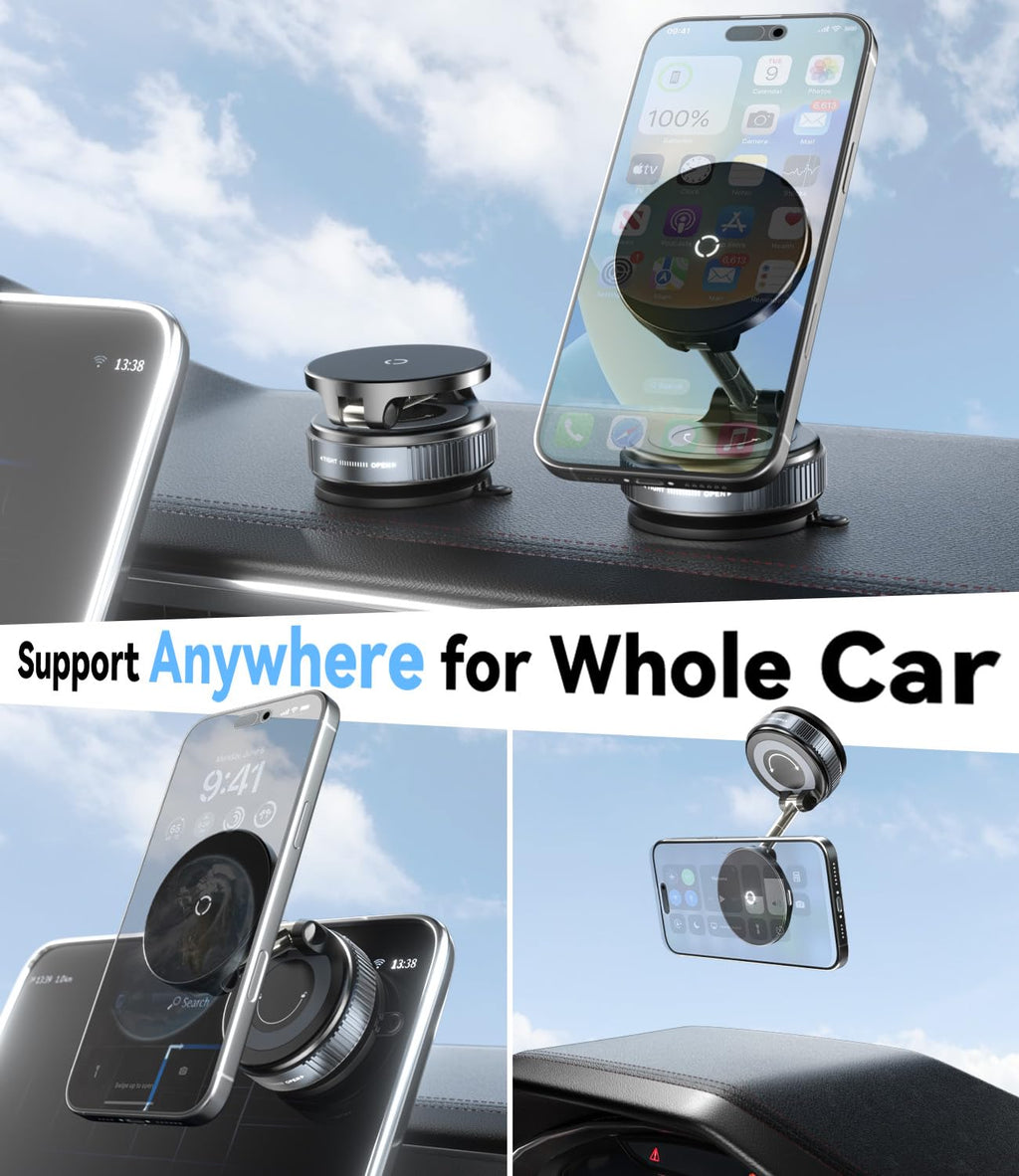 ALAFLY 15W for MagSafe Car Mount Charger, Magnetic Wireless Car Phone Holder for iPhone 17 16 15 14 13 12 Pro Max, 360° Adjustable iPhone Charger for Car with USB C Car Charger Adapter