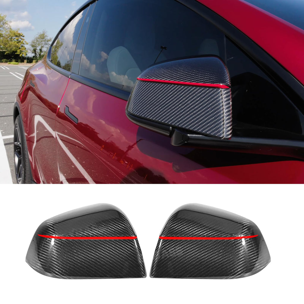 2PCS Side Mirror Covers for Juniper Real Carbon Fiber Redline Performance Style Side Mirror Caps for Model Y Juniper 2025.03+ (Glossy Black)
