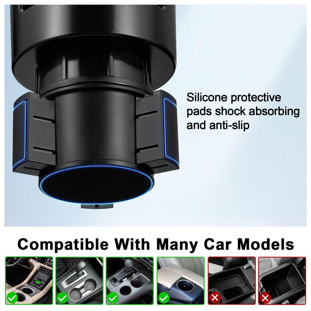 This Hill Car Cup Holder Expander Adjustable Base with Phone Mount 360° Rotation Cup Holder Cell Phone Holder for Car Compatible with iPhone All Smartphones