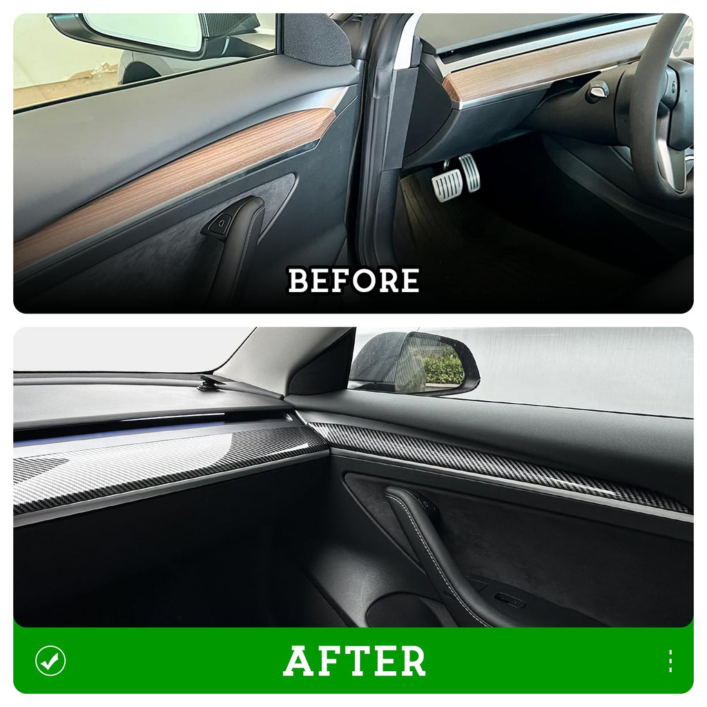 Carbon Fiber-ISH Dashboard/Door trim panel cover - (Diamond Star Inspected/Approved) Fits 2019-2024 Tesla Model Y & 2021-2023 Model 3  - M3 & MY Tesla Interior Cover Panels 4PCS-Gloss Carbon Fiber - $58.99