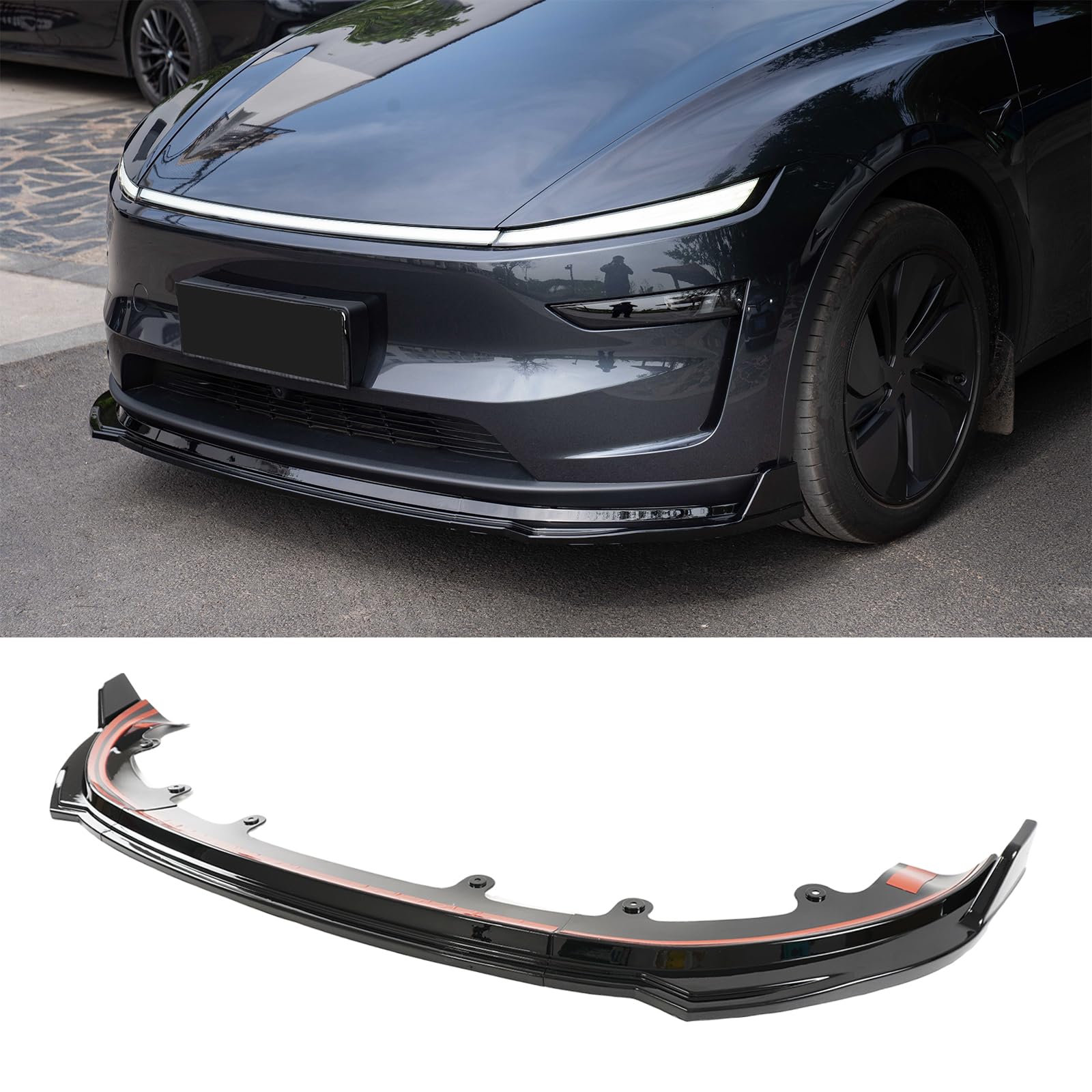 PFRREOR 3-Piece Front Lip Spoiler Kit for Tesla Model Y Juniper 2025, Gloss Black Lower Bumper Splitter