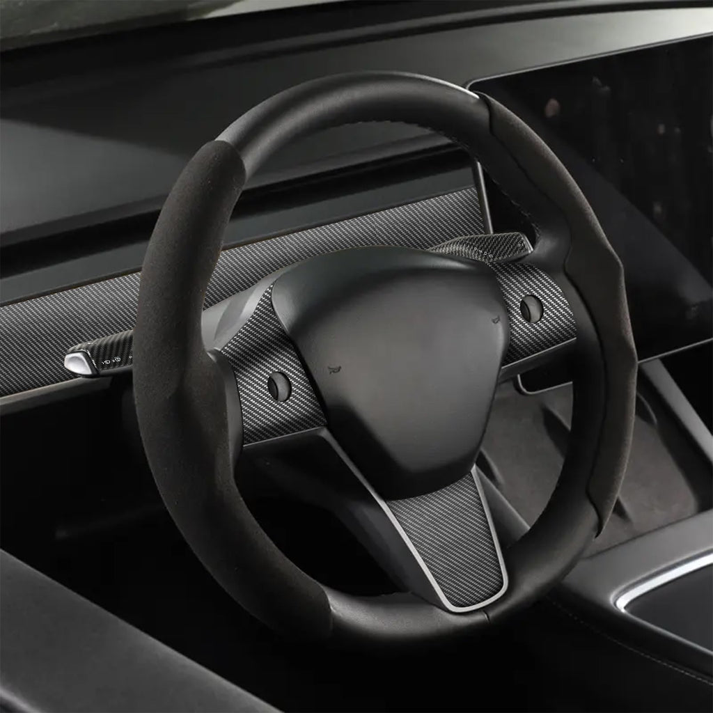 Fancemot 9 PCS Carbon Fiber Interior Decor Trim Cover Kit Compatible with 2021-2023 Tesla Model 3 & 2019-2024 Model Y, Dashboard Cover Door Panel Cover Steering Lever Cover Steering Wheel Cover