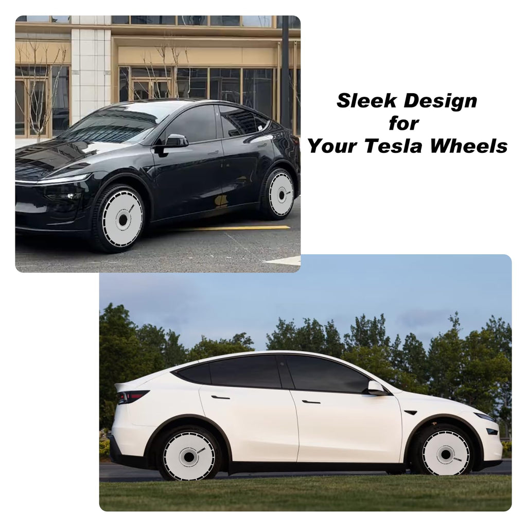 19 Inch Wheel Covers for Tesla Model Y Juniper Crossflow Wheels 2025, Centers Lock Installation Rim Protector, Full Coverage Hubcaps Exterior Accessories (White Ring, 4 PCS)