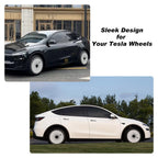 19 Inch Wheel Covers for Tesla Model Y Juniper Crossflow Wheels 2025, Centers Lock Installation Rim Protector, Full Coverage Hubcaps Exterior Accessories (White Ring, 4 PCS)