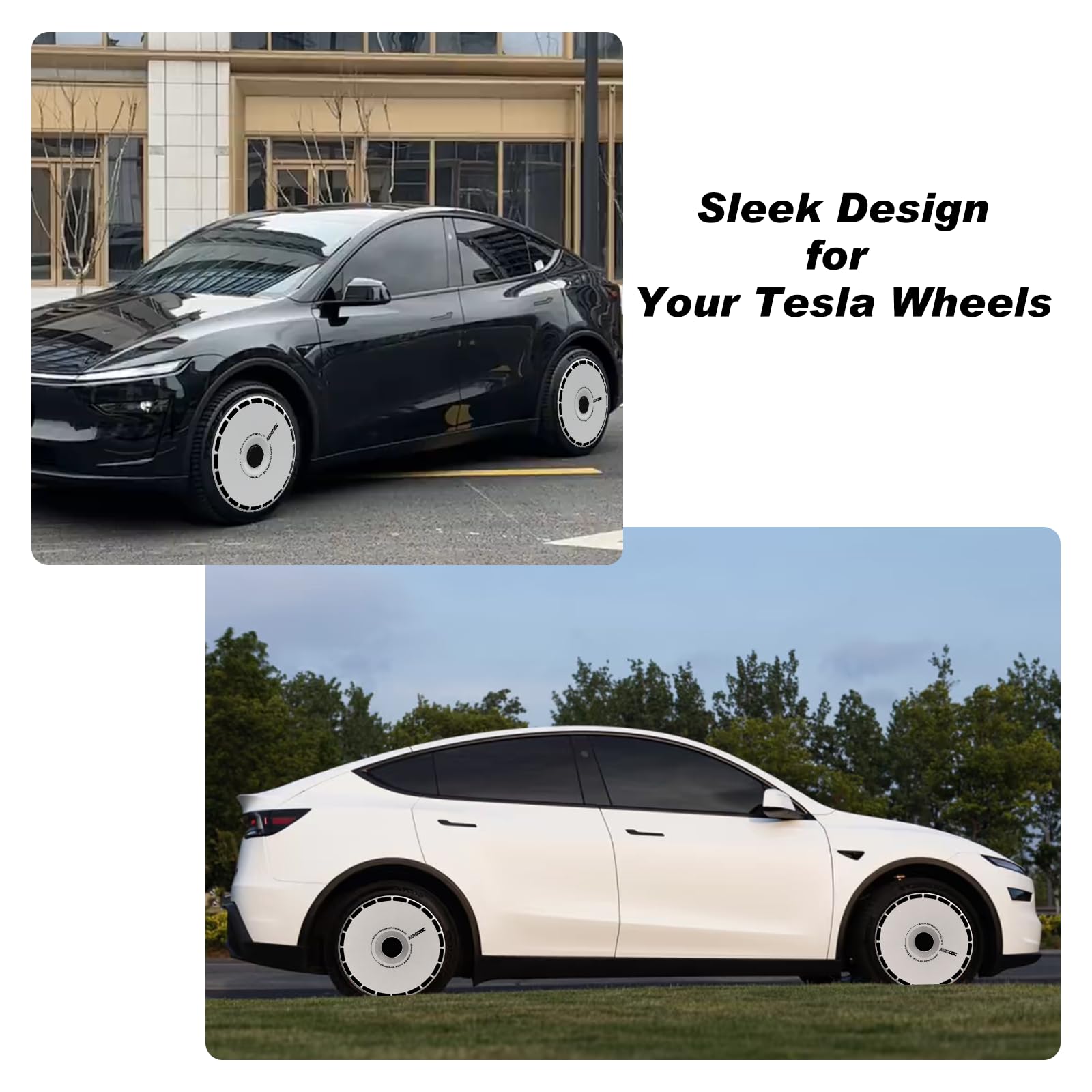 19 Inch Wheel Covers for Tesla Model Y Juniper Crossflow Wheels 2025, Centers Lock Installation Rim Protector, Full Coverage Hubcaps Exterior Accessories (White Ring, 4 PCS)