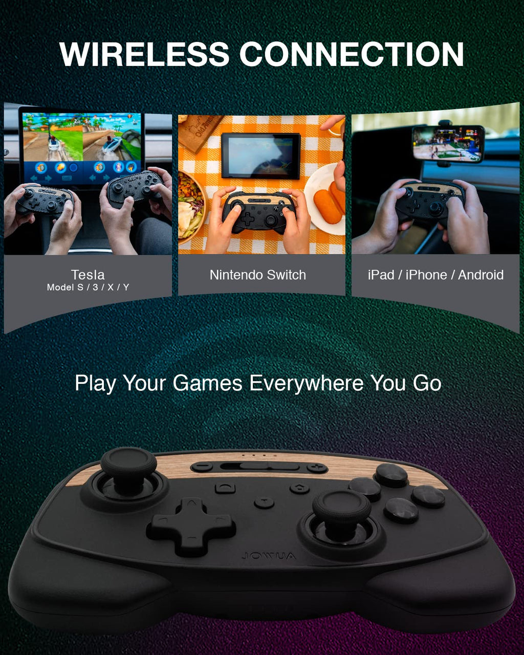 Jowua Multi-Device Wireless Controller Compatible for Tesla 2025 New Model Y Model 3/Y/S/X/cybertruck Compatible for Switch, one controller set, SPECIAL PROGRAMMED and DESIGN FOR TESLA WOOD [nintendo_switch,windows,ios,android]