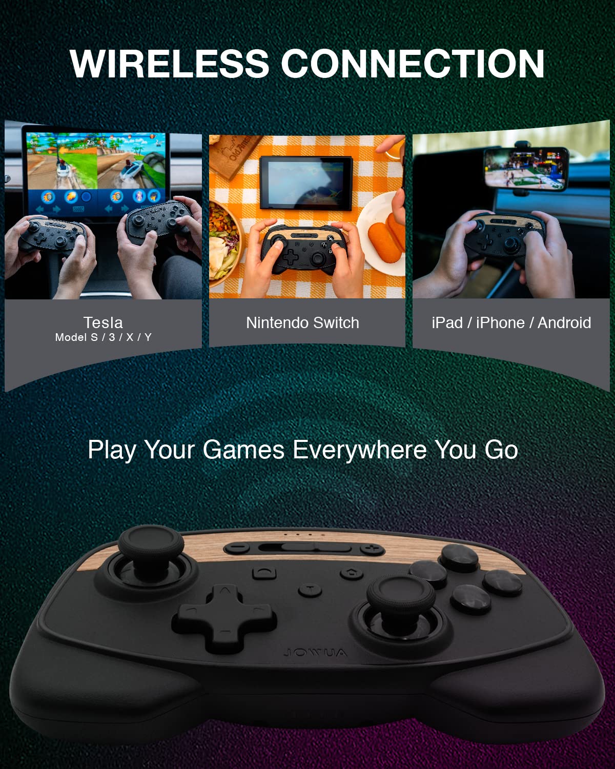 Jowua Multi-Device Wireless Controller Compatible for Tesla 2025 New Model Y Model 3/Y/S/X/cybertruck Compatible for Switch, one controller set, SPECIAL PROGRAMMED and DESIGN FOR TESLA WOOD [nintendo_switch,windows,ios,android]