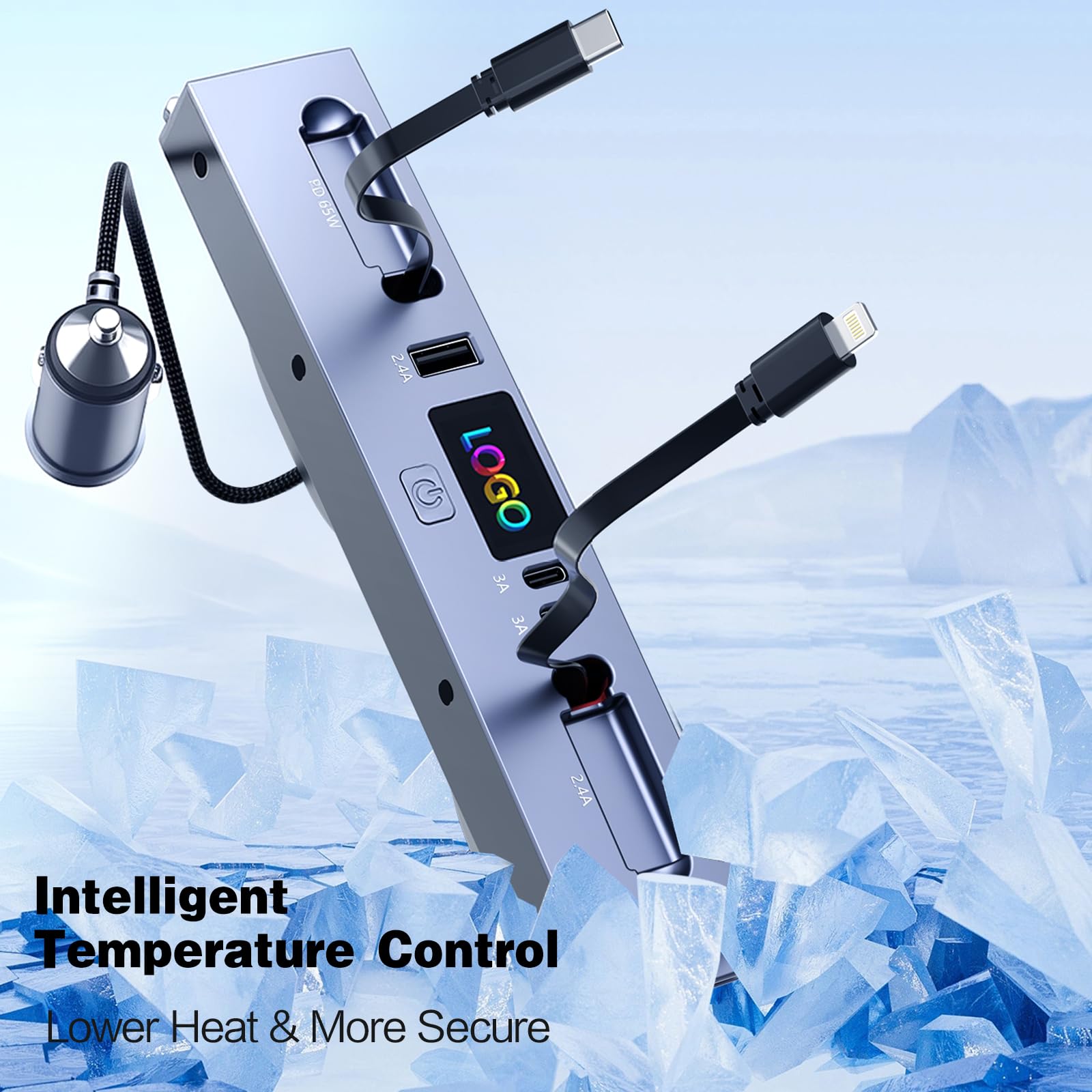 USB Hub for 2025 2026 Tesla Model Y Juniper 2024 2025 Tesla Model 3 Highland, Retractable Cable Fast Car Phone Charger, Tesla Center Console Accessories (Retractable Type-C & Lightning)