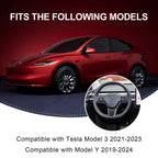 Fancemot 9 PCS Carbon Fiber Interior Decor Trim Cover Kit Compatible with 2021-2023 Tesla Model 3 & 2019-2024 Model Y, Dashboard Cover Door Panel Cover Steering Lever Cover Steering Wheel Cover