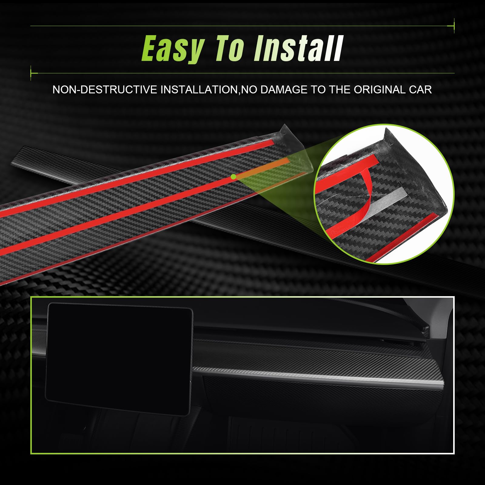 Leeiion Dashboard Cover Trim Real Carbon Fiber for After 2023.5 Tesla Model 3&Y Dashboard Wrap 3K Toray Dry Carbon Fiber Interior Decoration Compatible with Tesla Model 3&Y (Matte)