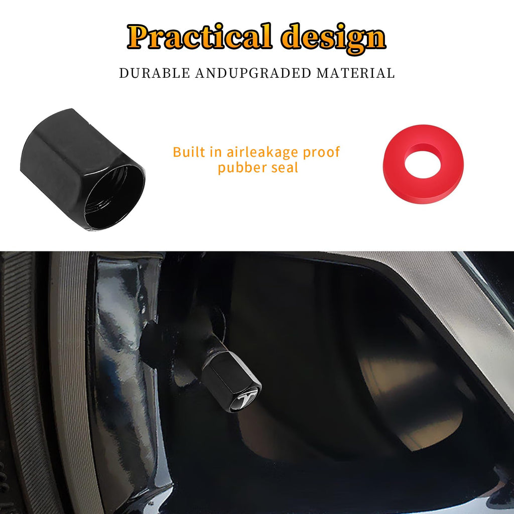 Eaglewireless 5 Pack Tire Valve Stem Caps Leakproof Aluminum Chrome Tire Valve Caps with Rubber O-Rings Compatible with for Tesla Model 3, S, X, Y (White Logo)