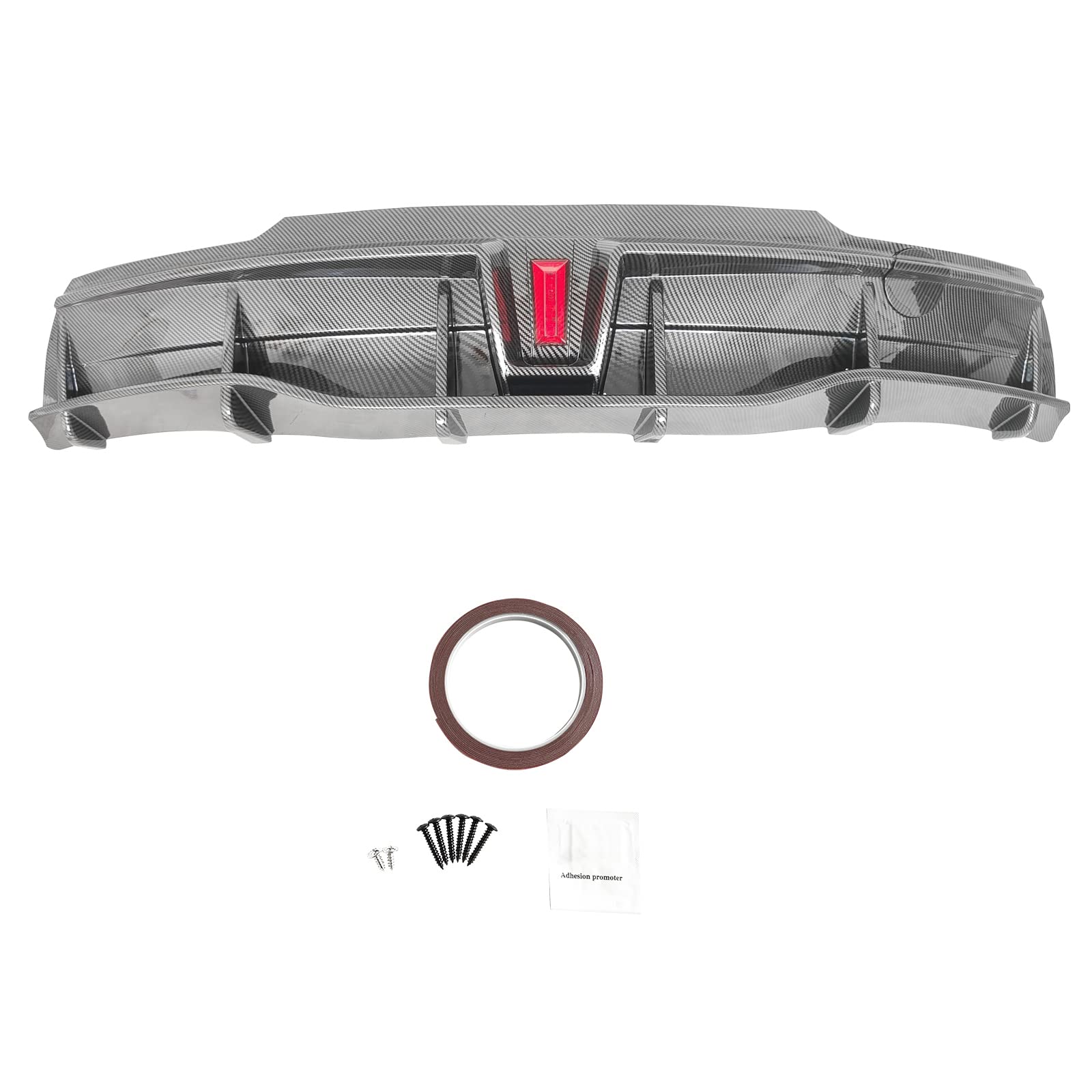 FREEMOTOR802 Rear Diffuser with LED Light Fits 2020-2024 Tesla Model Y, Add-on Carbon Fiber Print PP IKON Style Rear Bumper Molding Protector Lip with LED Lamp