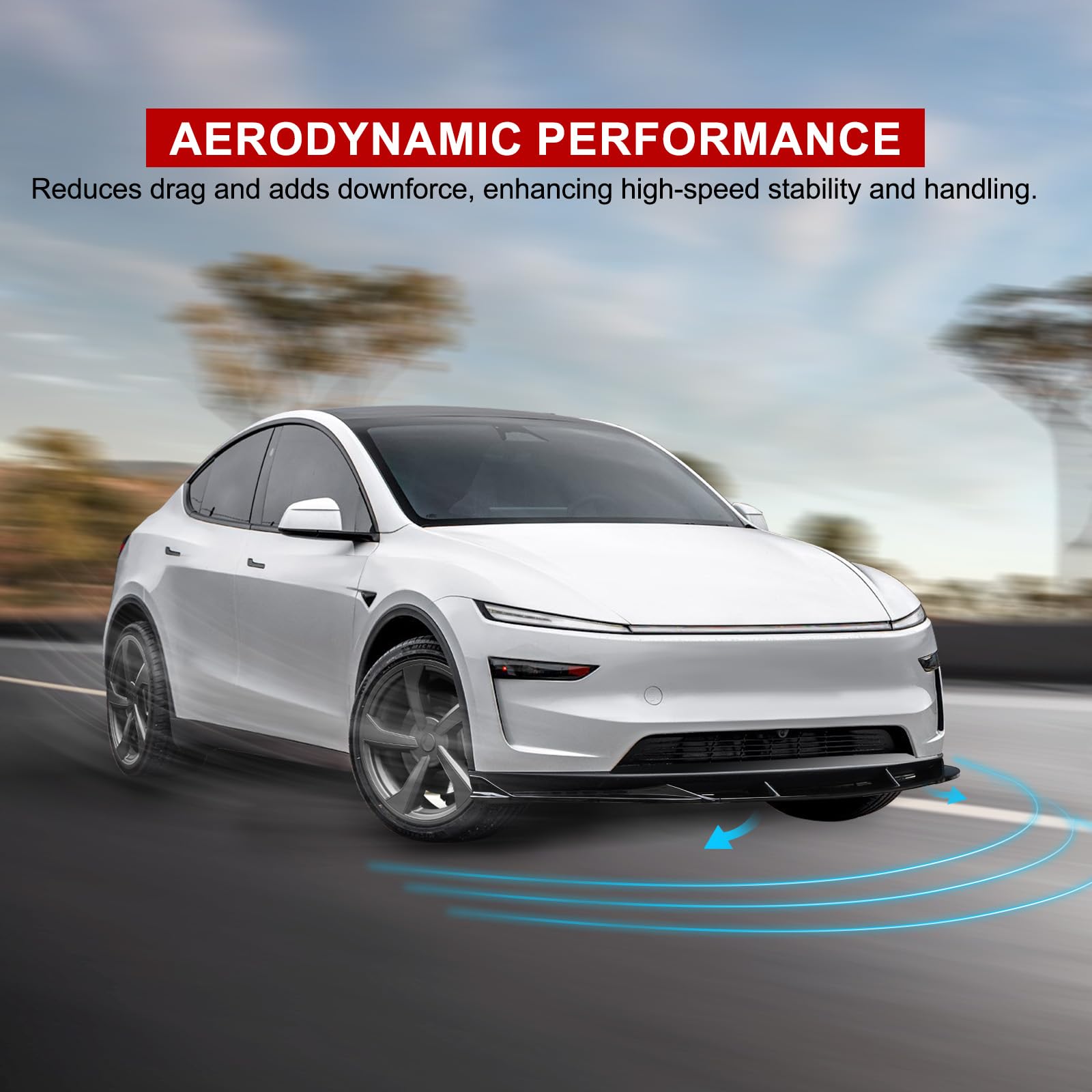 EVBASE Fang-Style Front Lip for Tesla Model Y Juniper 2025-2026, Matte Black ABS Bumper Splitter Body Kit