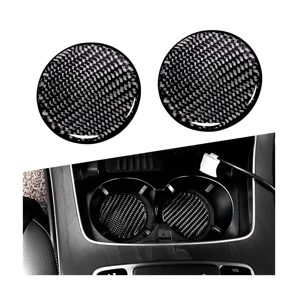 BESULEN Car Cup Holder Coaster, 2 PCS Carbon Fiber Non-Slip Embedded Coasters, Universal 2.75 Inch Cup Holder Insert Coaster Pad, Sports Racing Durable Drink Mat, Car Interior Accessories