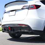 FREEMOTOR802 Rear Diffuser with LED Light Fits 2020-2024 Tesla Model Y, Add-on Carbon Fiber Print PP IKON Style Rear Bumper Molding Protector Lip with LED Lamp