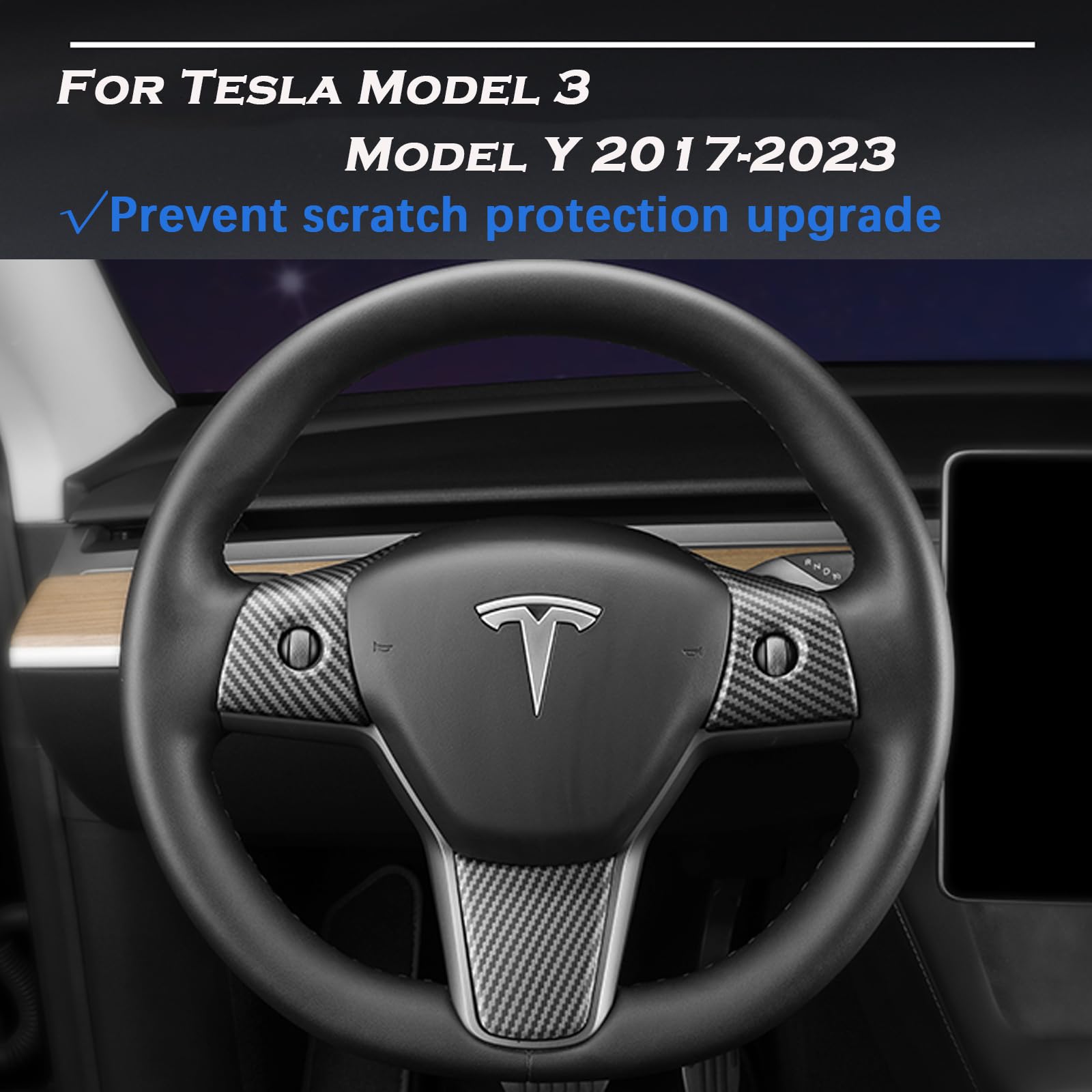 YHCDSEA Steering Wheel Trim Cover for Tesla Model 3/Y, Interior Accessories Compatible with Tesla Model 3 Model Y (A-Matt Carbon Fiber Pattern)