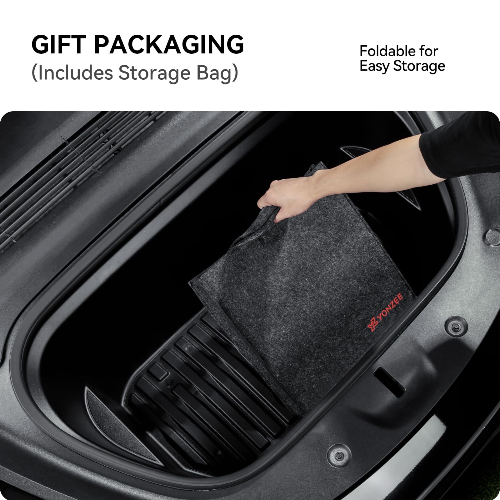 YONZEE Foldable Desk Food Tray (Carbon Edition) for Tesla Model Y Juniper Model 3 - Upgraded Table with Support Leg for Dining, in-Car Work, Travel and Outdoor (2 Pack)