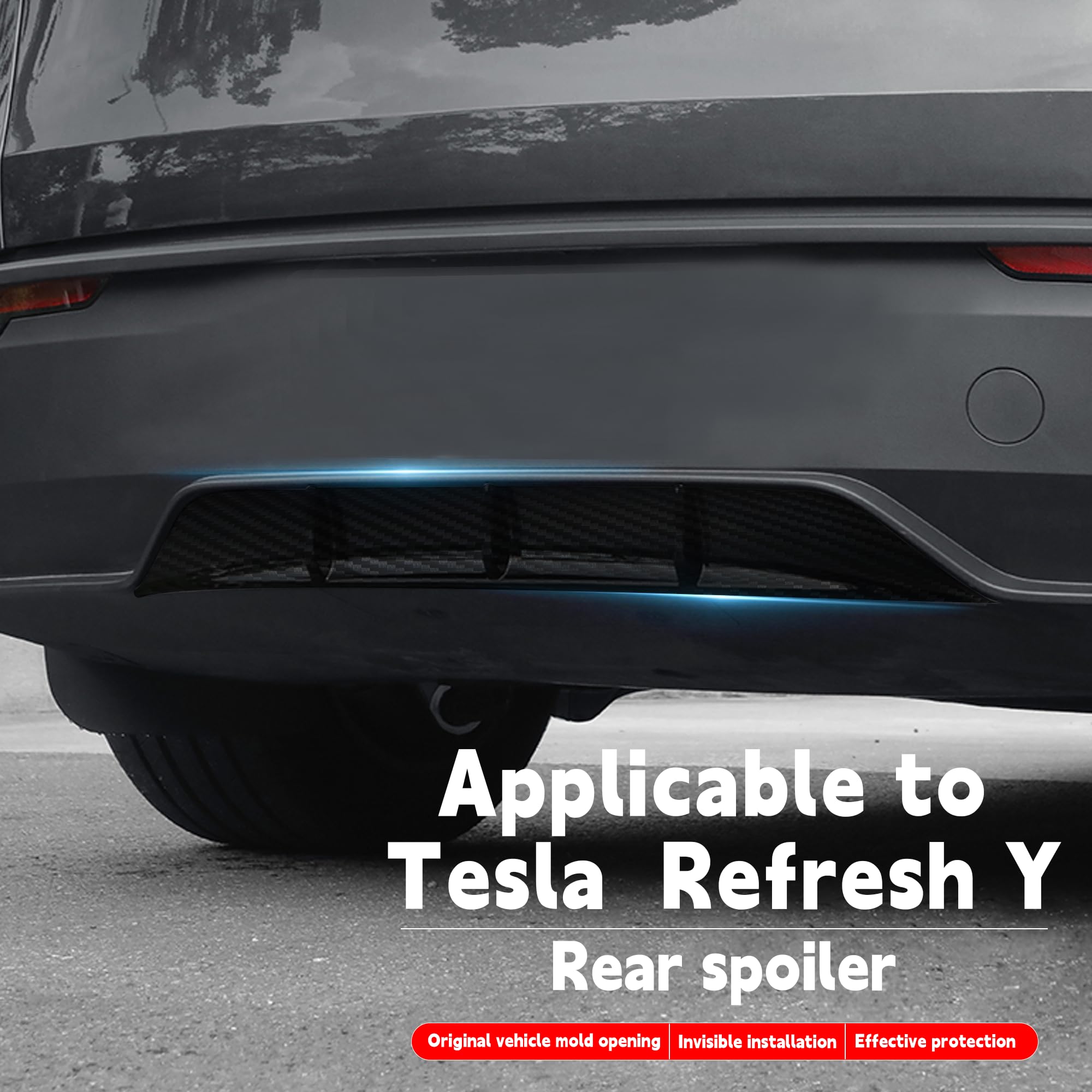 Rear Diffuser for Telsa Model Y Juniper 2025-2026 Without Drilling，Trunk Decoration Accessories Model Y Juniper Rear Bumper Molding Protector Lip Made of PP Material (Matte Carbon Fiber)