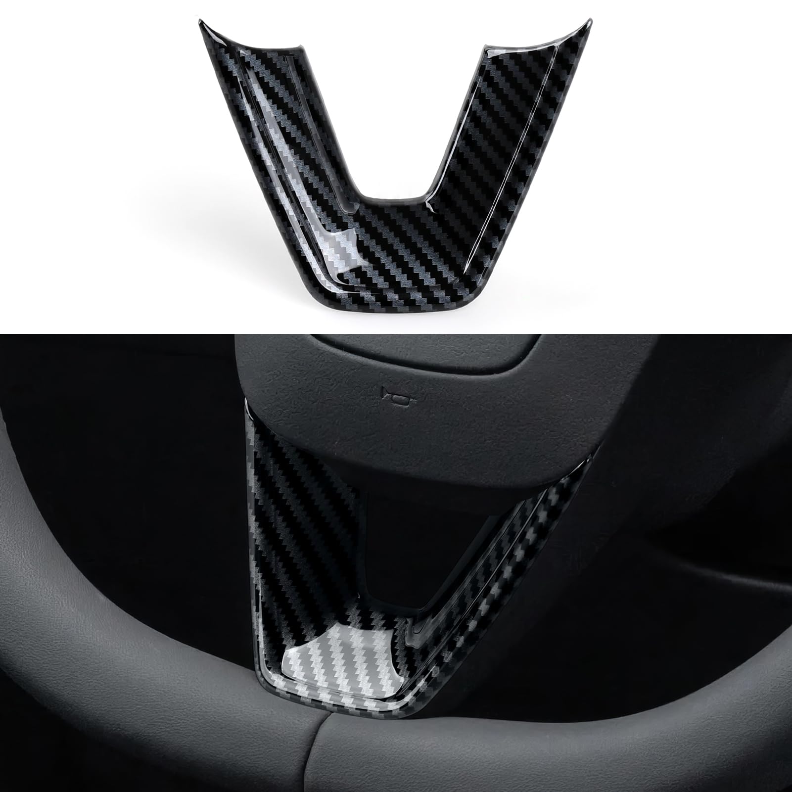 for Tesla Model 3 Highland 2024 2025 2026 Model Y Juniper 2025 2026 Accessories Interior Car Steering Wheel Trim Carbon Style ABS Decal Sticker (Style A)
