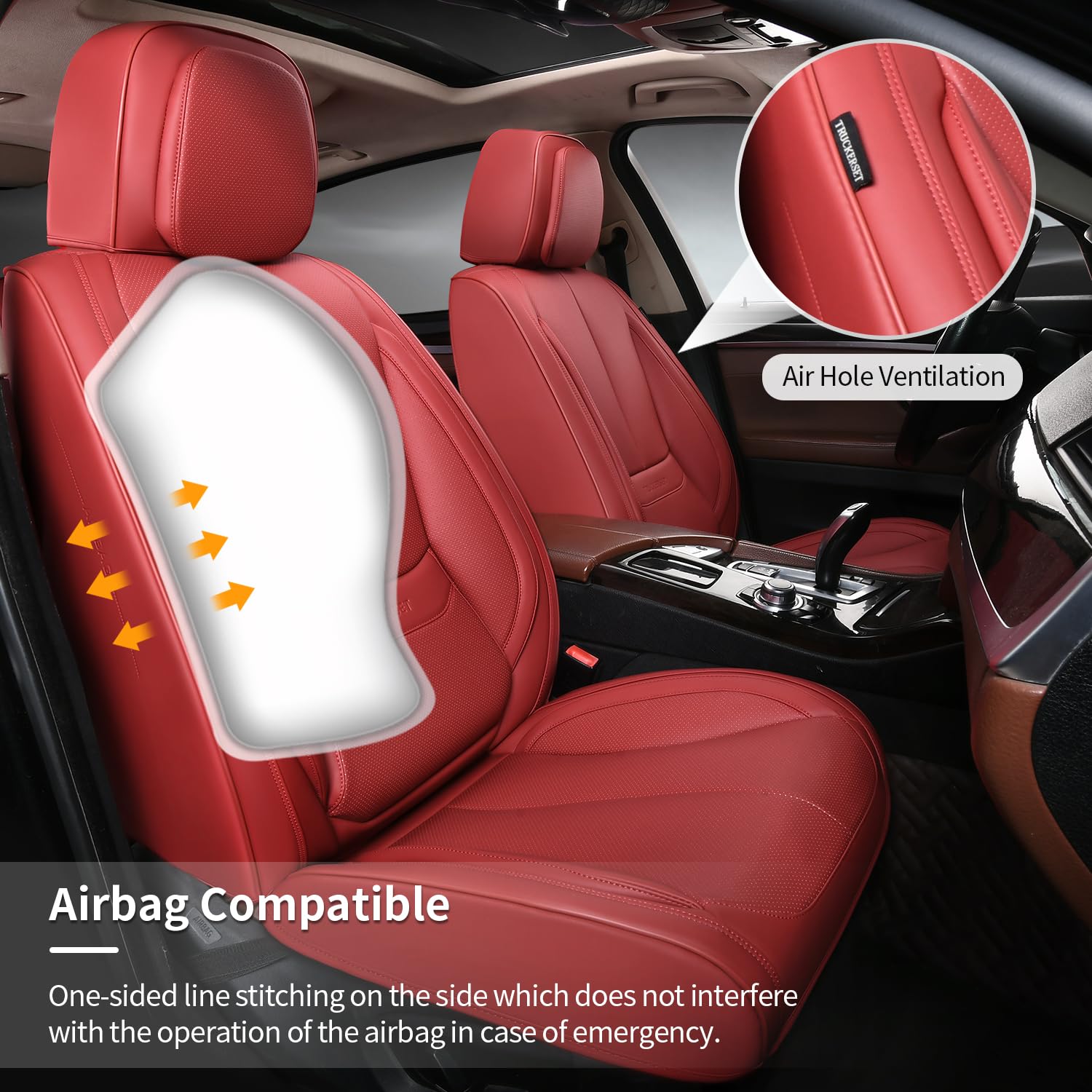 truckerset Car Seat Covers Full Set,Leather Waterproof Car Seat Cover,Airbag Compatible,Breathable Design,Suitable for Car,Truck,SUV 5 Pack(Burgundy)