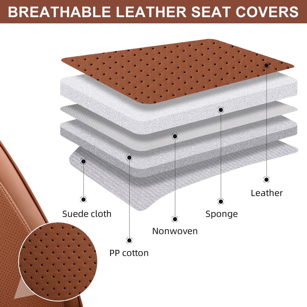 KIDYACWST Auto Car Seat Covers Accessories Full Set Leather Cushion Protector Breathable Waterproof Seat Cover for Cars Universal Fit (Brown, Front Pair and Rear)