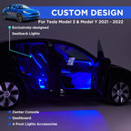 Nestour Interior Car Neon Light Fit for Tesla Model 3 Y 2021 2022 2023 (Center Console+Dashboard+Seat+4 Foot Lights) with Matching Armrest Organizer, Tesla Ambient Lights, APP-Controlled RGB LED