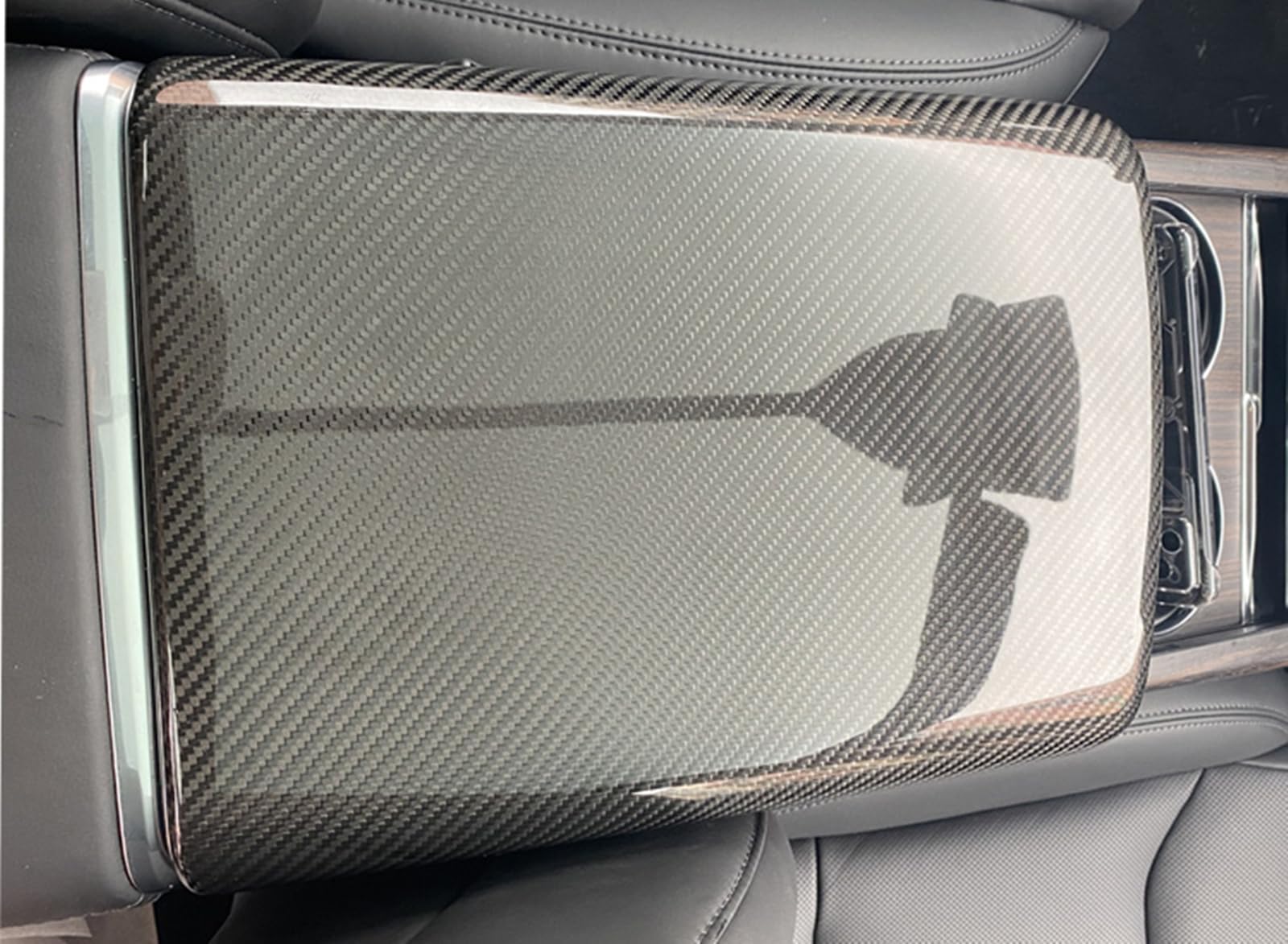 Center Console Armrest Box Panel Trim For Tesla Model S Model X 2021-2023 Carbon Fiber