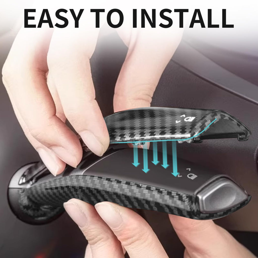 Femibon Steering Lever Cover for Tesla Model 3 Model Y 2017-2024, Carbon Fiber Pattern Car Gear Shift Cover, Steering Wheel Cover Tesla Model 3 Model Y 2024 Accessories(Glossy Carbon Fiber Pattern)