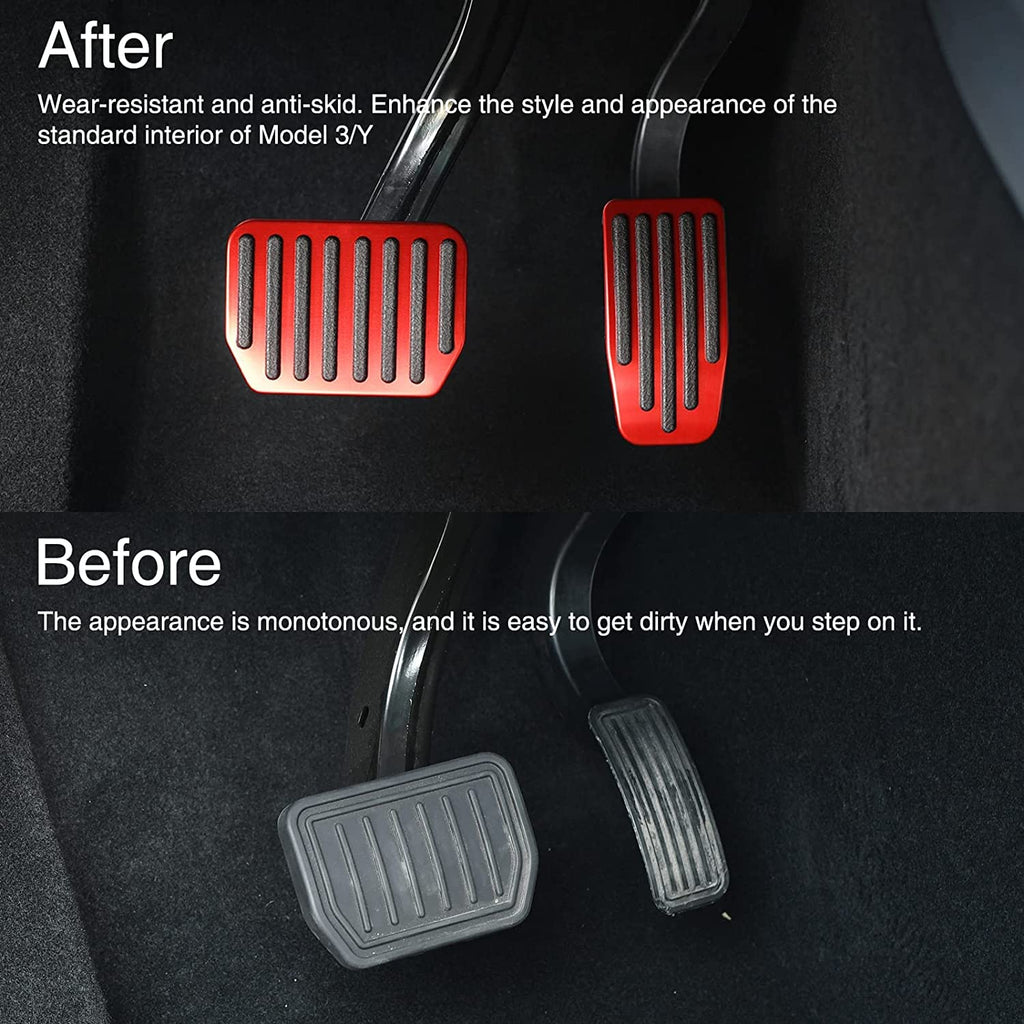 QIRUIMY Foot Pedal Pads Set for Tesla Model 3 Model Y, Non-Slip Performance Aluminum Car Accessories Brake & Accelerator Pedal Covers for Model 3/Y (Red)