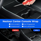 Nestour Center Console Wrap Cover Kit Fit for Tesla Model 3 Model Y 2016-2020, Non-Trace Remove Center Console Protector Accessories, Premium ABS Material. (Glossy Carbon Fiber)