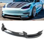 Front Bumper Lip 3Pcs Compatible with Tesla Model 3 2017-2023 Front Bumper Lip Splitter Spoiler (Carbon Fiber Print)