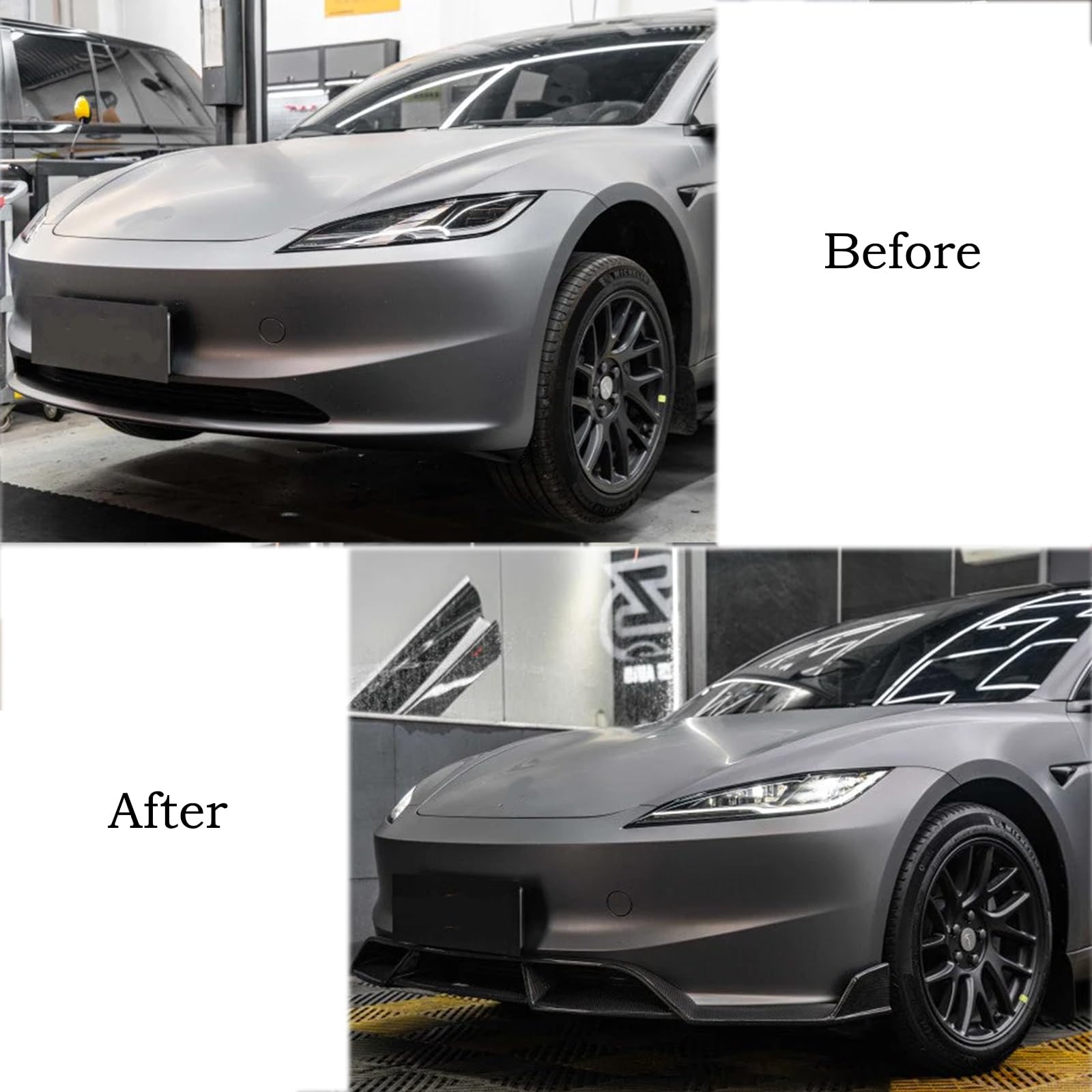 5 Pieces Front Lip for Tesla Model 3 Highland 2024-2025 Add-0n Front Bumper Splitter Spoiler ABS Plastic No Drill (Glossy Black)