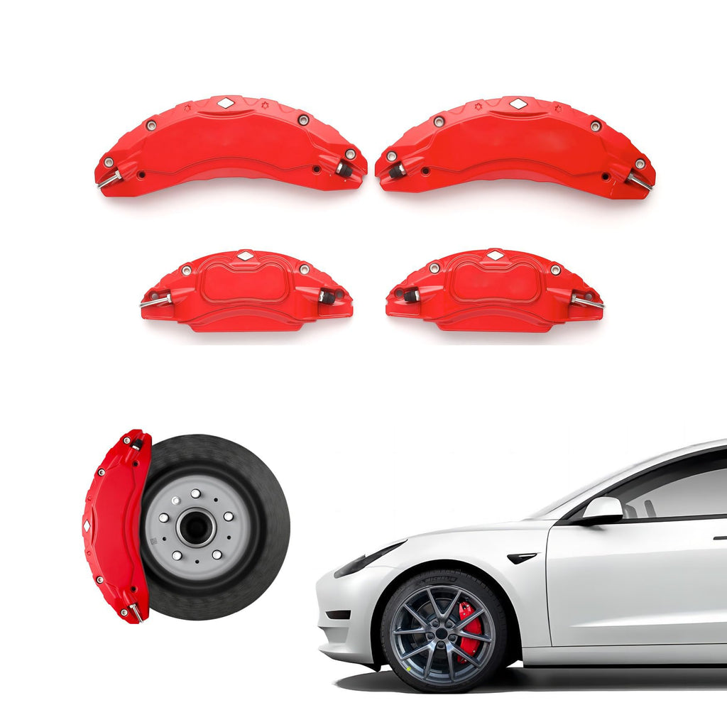 Weishine - Brake Caliper Covers Set of 4 Compatible with Tesla model 3 Accessories，2017-2023 18 Inch 19 Inch Wheel Hub Size Red Brake Caliper Covers Model 3 Caliper Covers (red)