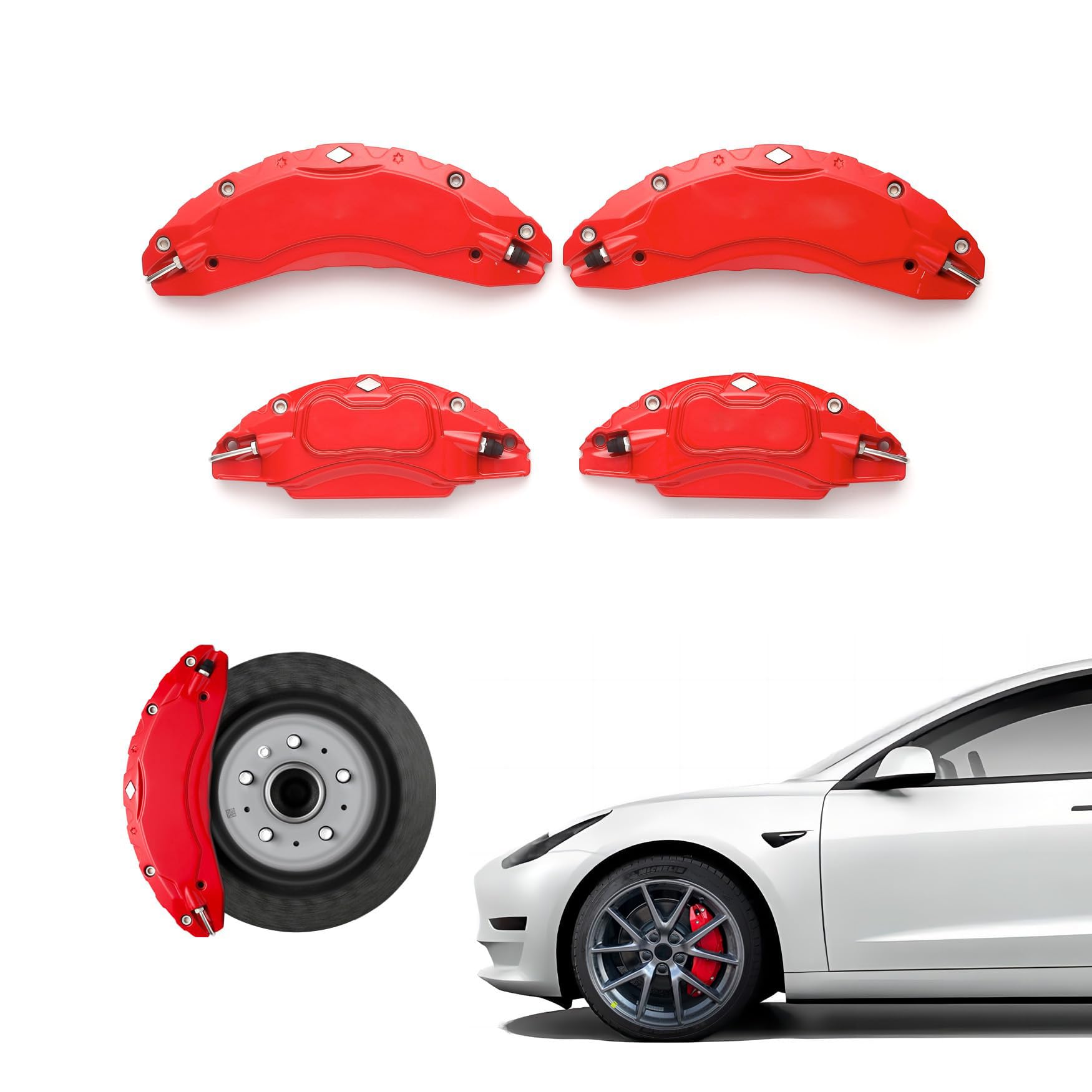 Weishine - Brake Caliper Covers Set of 4 Compatible with Tesla model 3 Accessories，2017-2023 18 Inch 19 Inch Wheel Hub Size Red Brake Caliper Covers Model 3 Caliper Covers (red)
