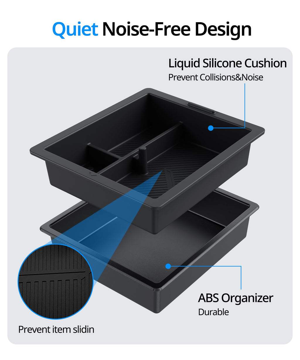 UBeesize Tesla Model Y Juniper Accessories (2025-2026), Center Console Organizer Tray for Model 3 Highland(2024-2025), Double-Layer Sliding Armrest Hidden Storage Box, 5PCS Black