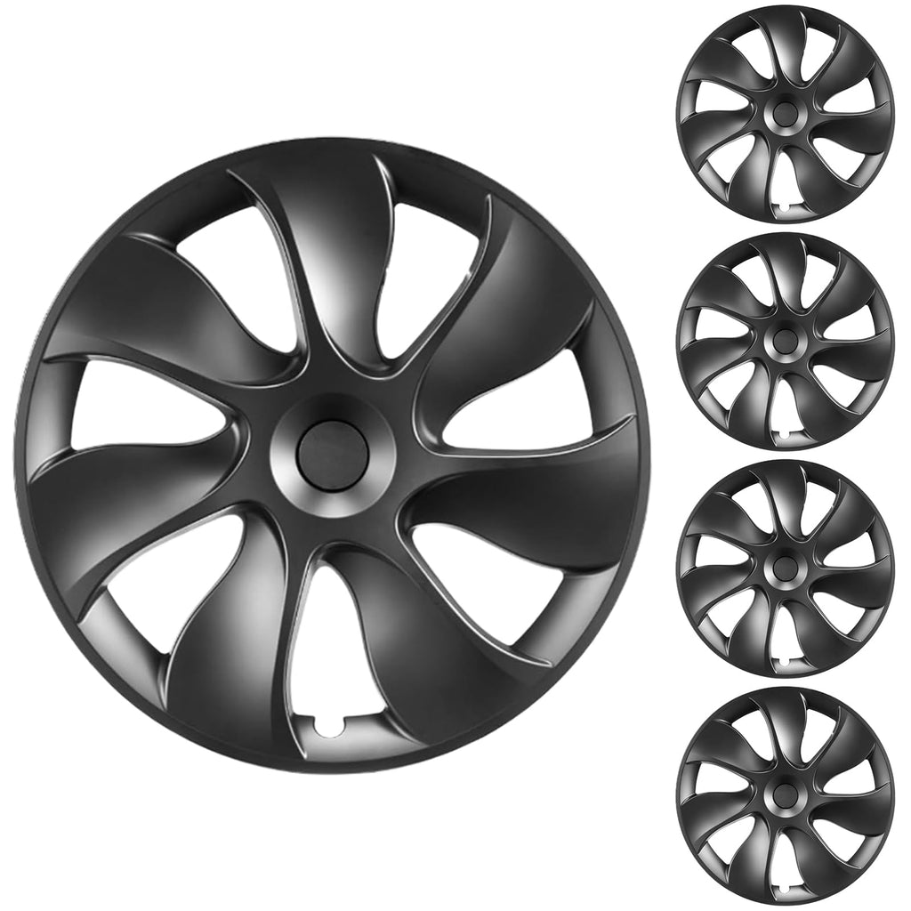 Tesla Model Y Wheel Covers, 19 Inch, 4-Piece Set, Matte Black ABS, Snap-in Installation, 2020-2024 Compatible