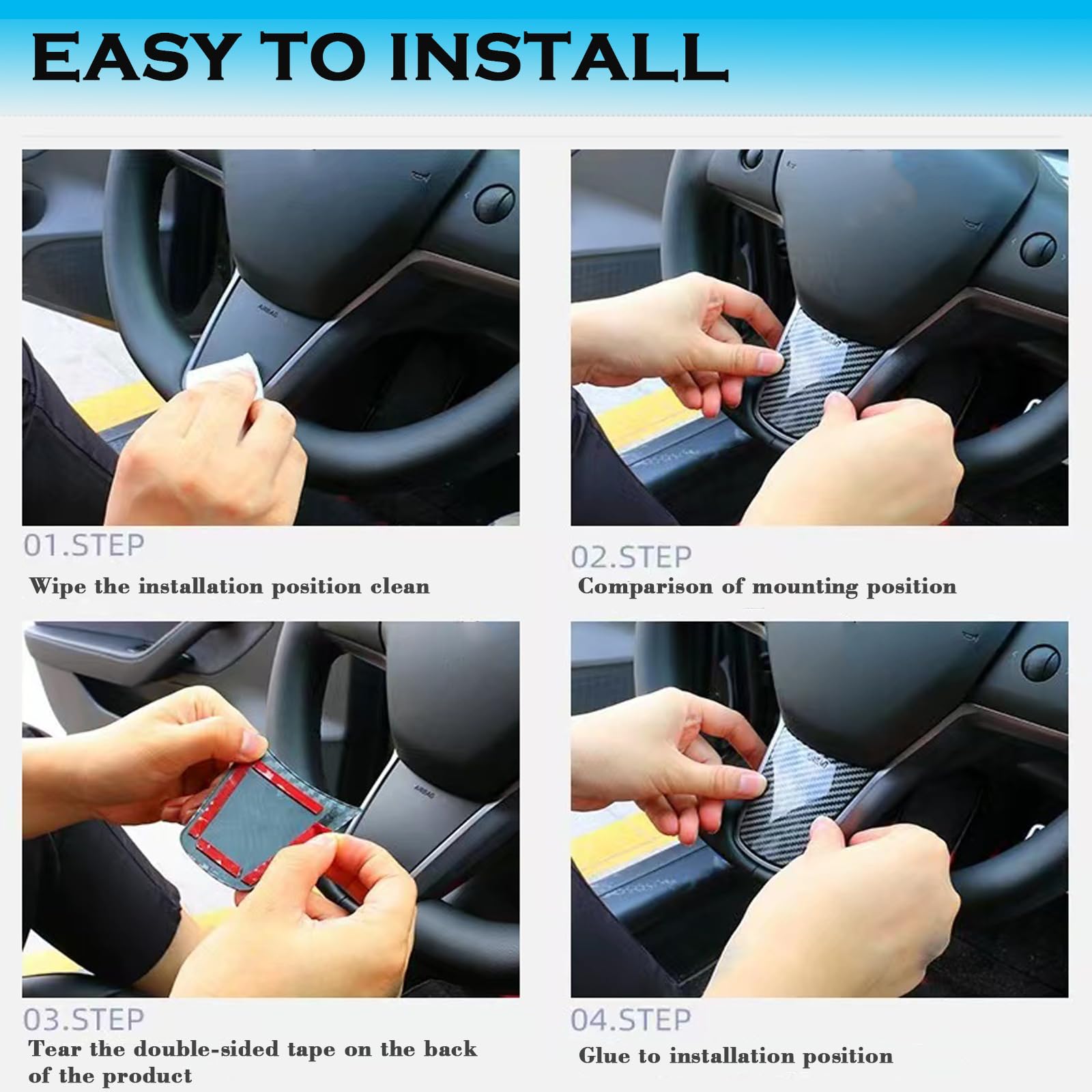 YHCDSEA Steering Wheel Trim Cover for Tesla Model 3/Y, Interior Accessories Compatible with Tesla Model 3 Model Y (A-Matt Carbon Fiber Pattern)