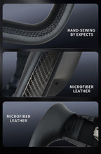 JIANGGAI Yoke Steering Wheel, Black Microfiber Leather with Side Carbon Fiber for Tesla Model 3/Y 2017-2023 With Heating Function