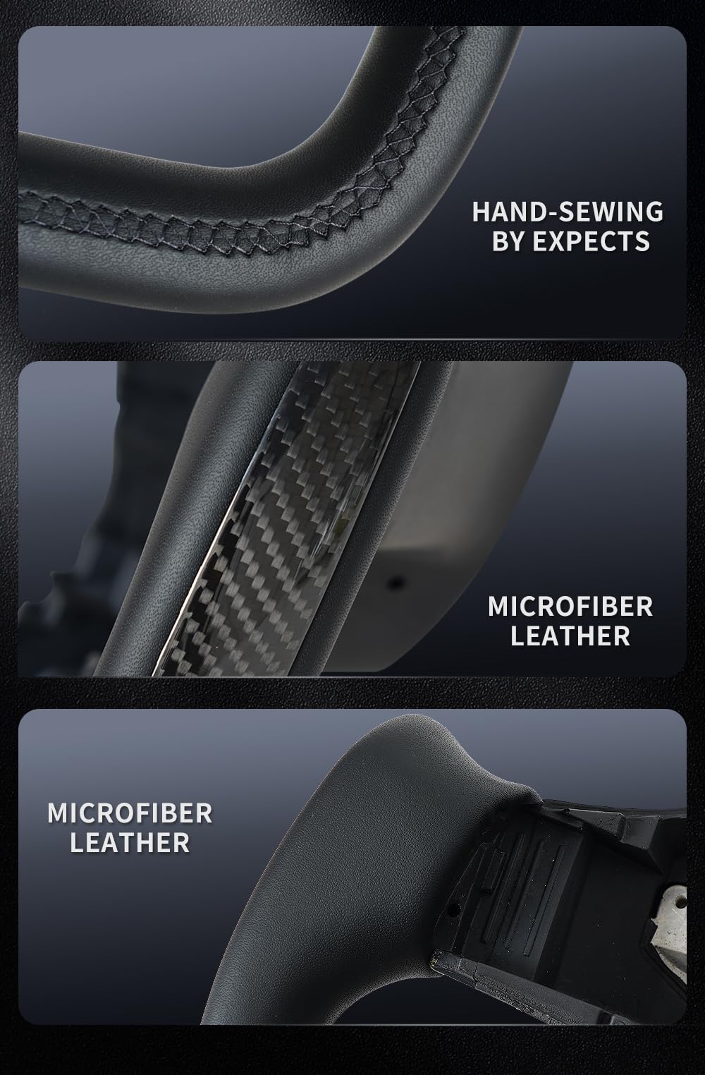 JIANGGAI Yoke Steering Wheel, Black Microfiber Leather with Side Carbon Fiber for Tesla Model 3/Y 2017-2023 With Heating Function