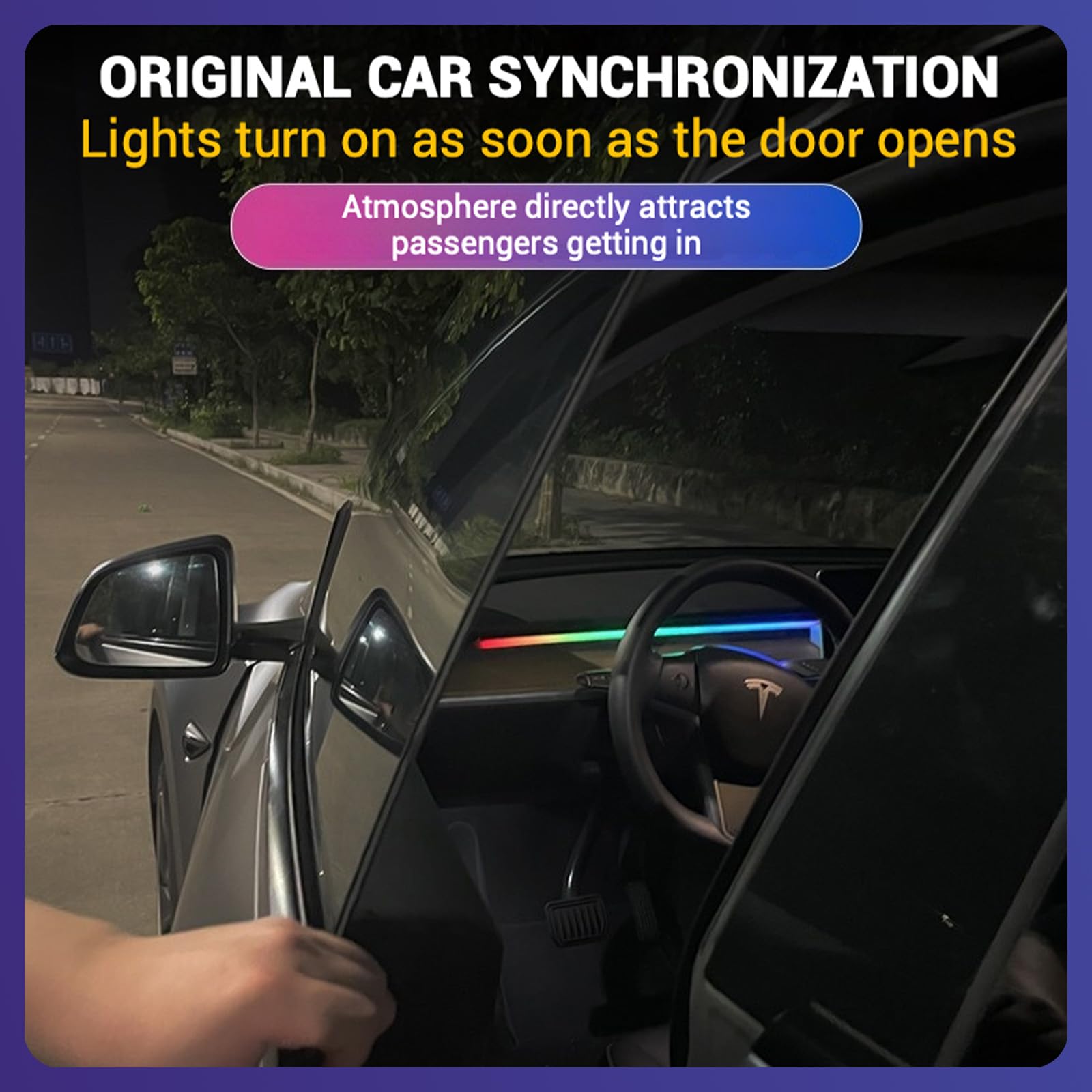 LED Car Ambient Lighting Strip for Tesla High Brightness with APP Control Multiple Colors and Car LED Strip Lighting Neon Lights for Model 3/Y (Dashboard& Center Console)