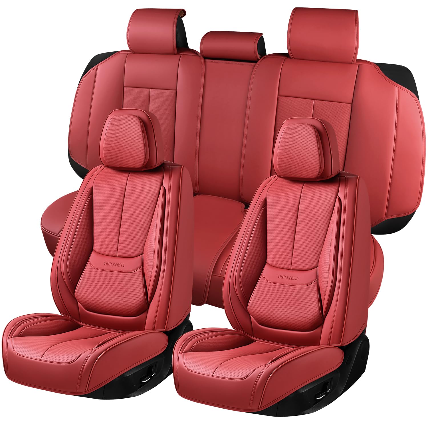 truckerset Car Seat Covers Full Set,Leather Waterproof Car Seat Cover,Airbag Compatible,Breathable Design,Suitable for Car,Truck,SUV 5 Pack(Burgundy)