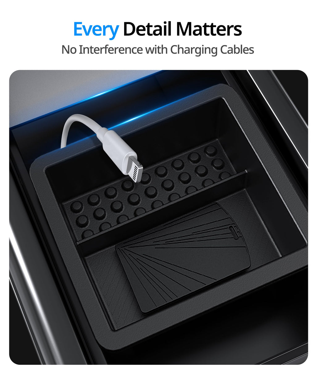 UBeesize Tesla Model Y Juniper Accessories (2025-2026), Center Console Organizer Tray for Model 3 Highland(2024-2025), Double-Layer Sliding Armrest Hidden Storage Box, 5PCS Black