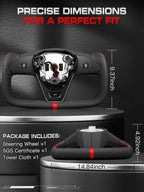 TESFEEL Heated Yoke Steering Wheel for Tesla Model 3 2017–2023, for Tesla Model Y 2020–2024, Black Nappa Leather with Red Center Stripe, Hand-Stitched, 1:1 Factory Fitment