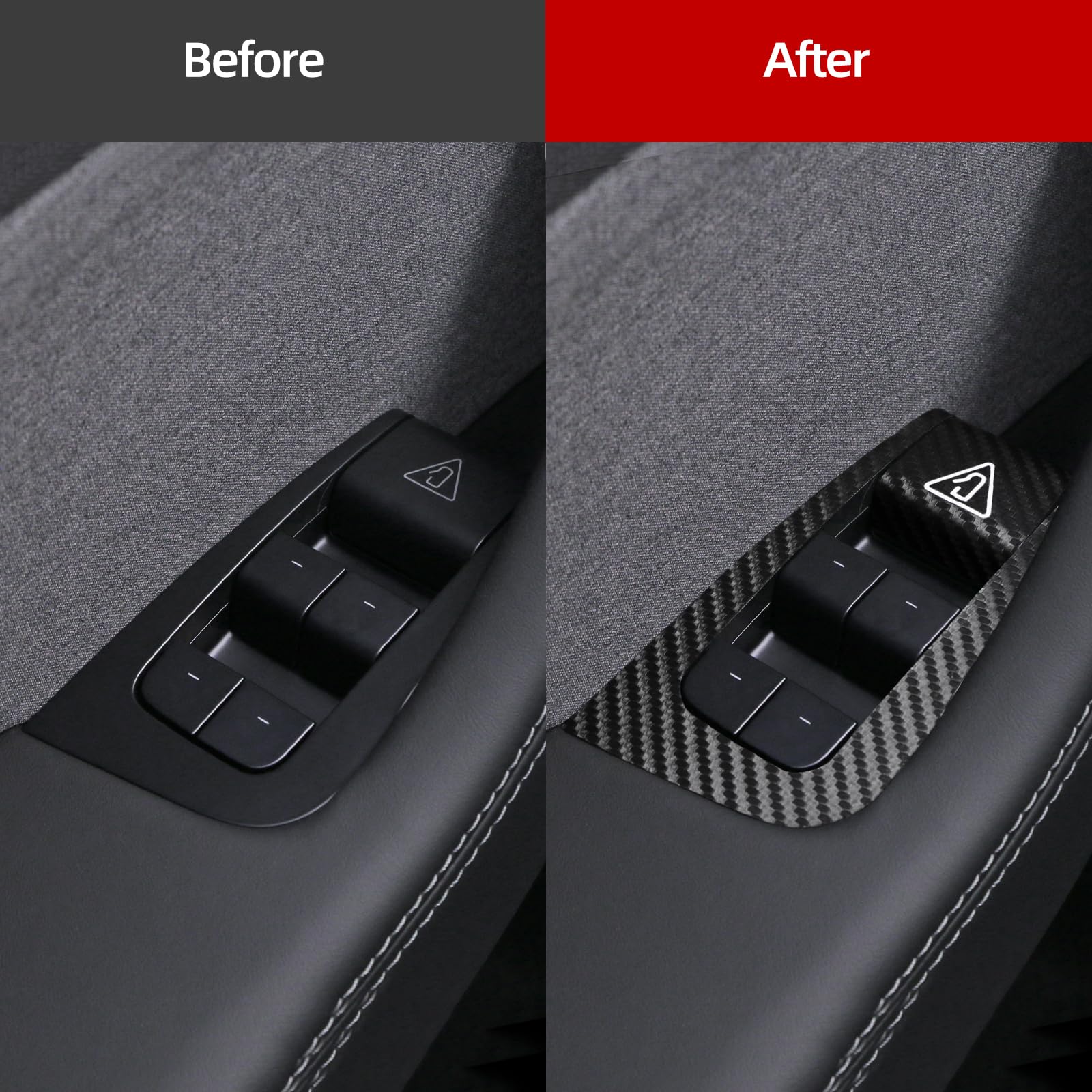 BETTERHUMZ Window Switch Panel Cover for Tesla Model Y Juniper 2025, Suede Carbon Fiber Interior Trim