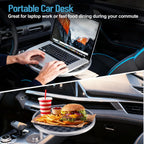 Car Tray Table & Car Desk for Laptop with 2 Risers and Anti-Slip Pad, 360° Rotating Cup Holder for Working and Eating Compatible with Tesla Model 3/Y/S, Ford F150/Explorer/Maverick & Most Vehicles/EV