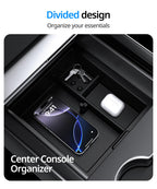 UBeesize Tesla Model Y Juniper Accessories (2025-2026), Center Console Organizer Tray for Model 3 Highland(2024-2025), Double-Layer Sliding Armrest Hidden Storage Box, 5PCS Black