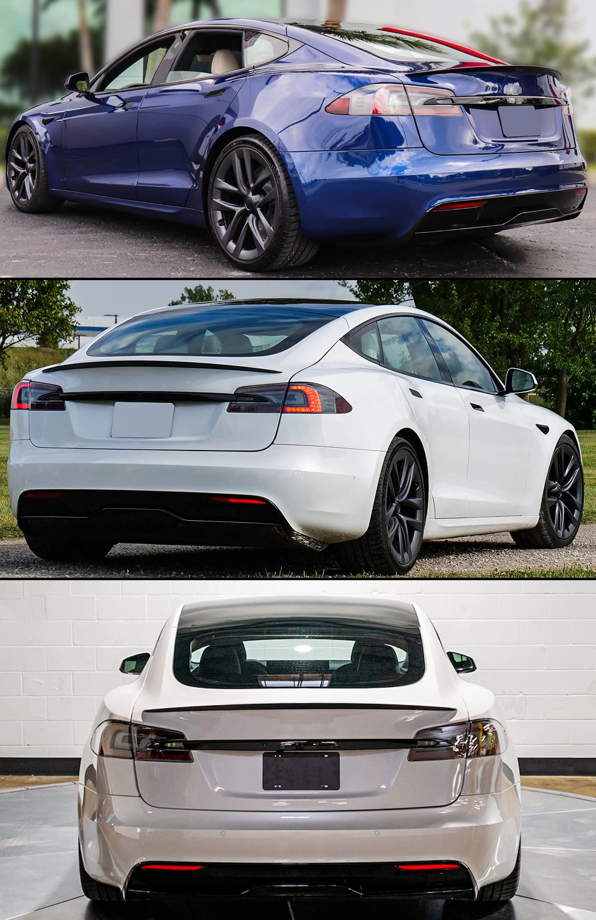 OE Plaid Style Real Carbon Fiber Trunk Spoiler Wing Compatible for 2021-2024 Tesla Model S All Models