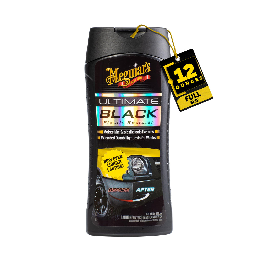 Meguiar's Ultimate Black Plastic Restorer, Durable Car Restorer That Gives New Life to Exterior Black Plastic, Vinyl, and Rubber Trim, 12 Oz Bottle